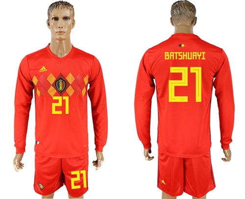 Belgium #21 Batshuayi Red Home Long Sleeves Soccer Country Jersey